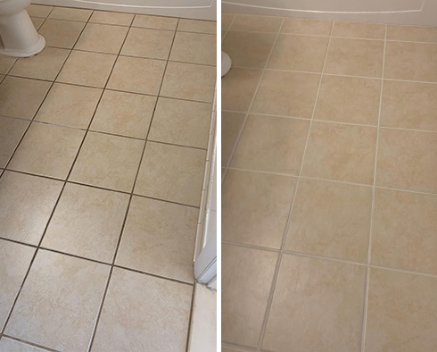 Bathroom Floor Before and After a Grout Sealing in Macomb, MI