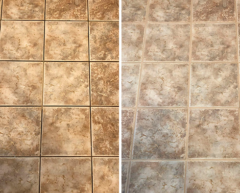 Kitchen Floor Before and After a Service from Our Tile and Grout Cleaners in Rochester