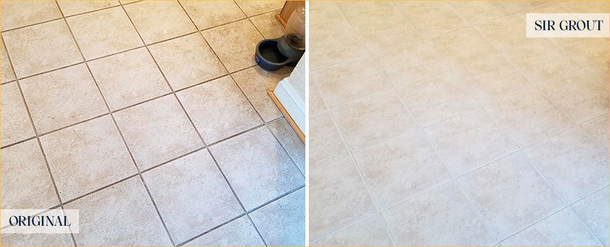 Tile Floor Before and After a Grout Sealing in Rochester