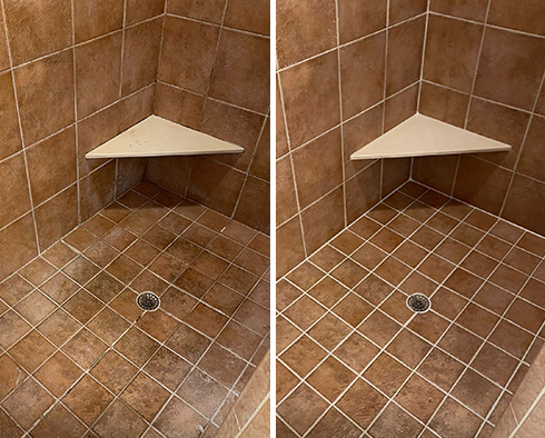 Tile Shower Before and After a Grout Cleaning in Rochester