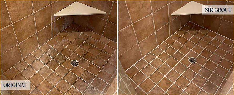 Tile Shower Before and After a Grout Cleaning in Rochester